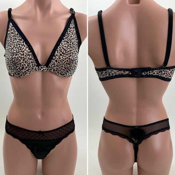 Victoria's Secret Underwire Leopard Balconette Bra 34D / Thong S Set - Picture 1 of 12